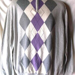 Men's Gray Argyle 1/2 Zip Sweater Size Large NWT Tasso Elba